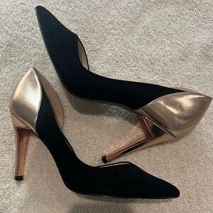 Women’s high heels stiletto black and gold champagne pointed toe 9.5 metallic